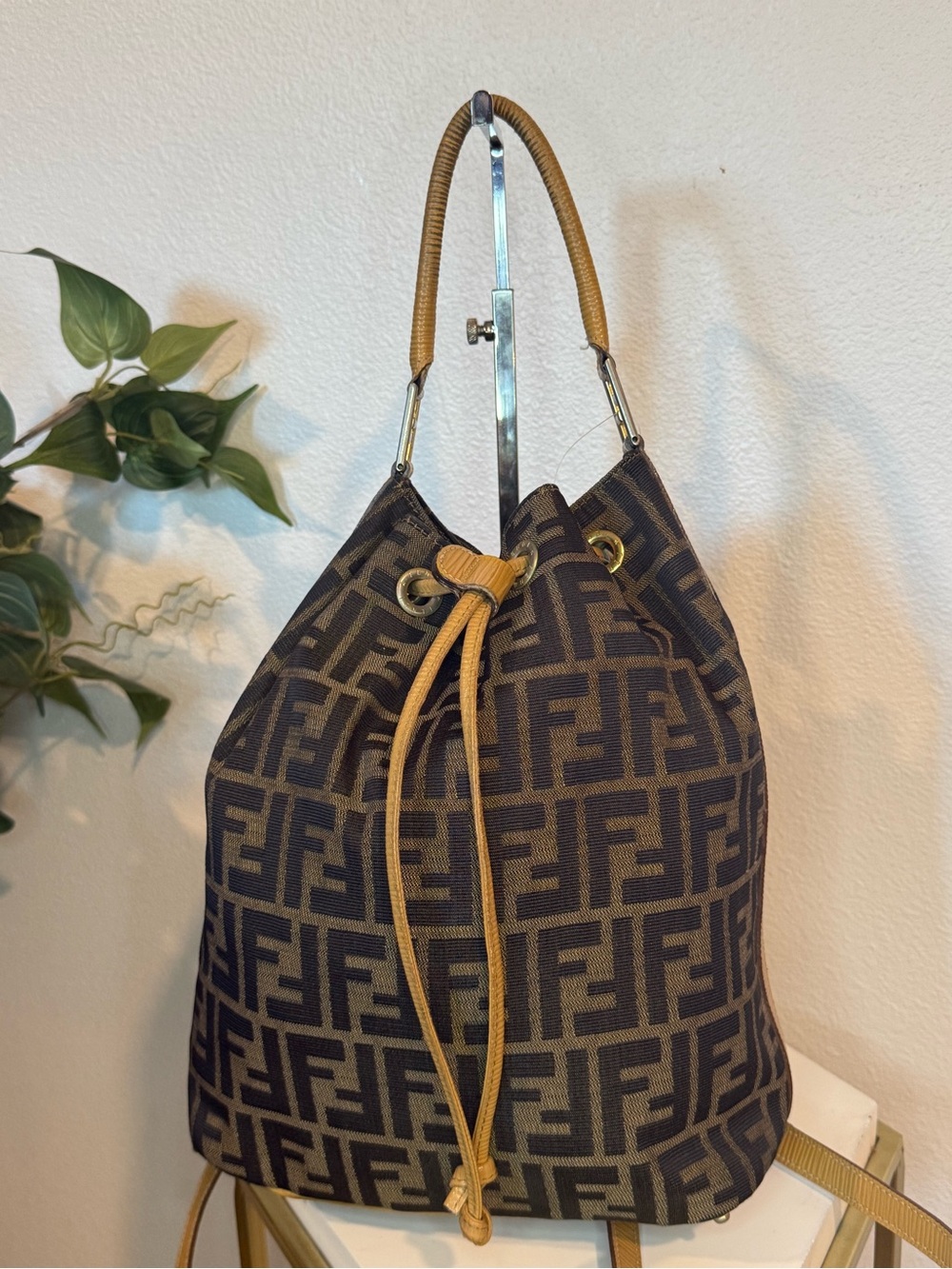 Fendi Vintage Zucca Canvas Convertible Bucket Backpack Shoulder Bag